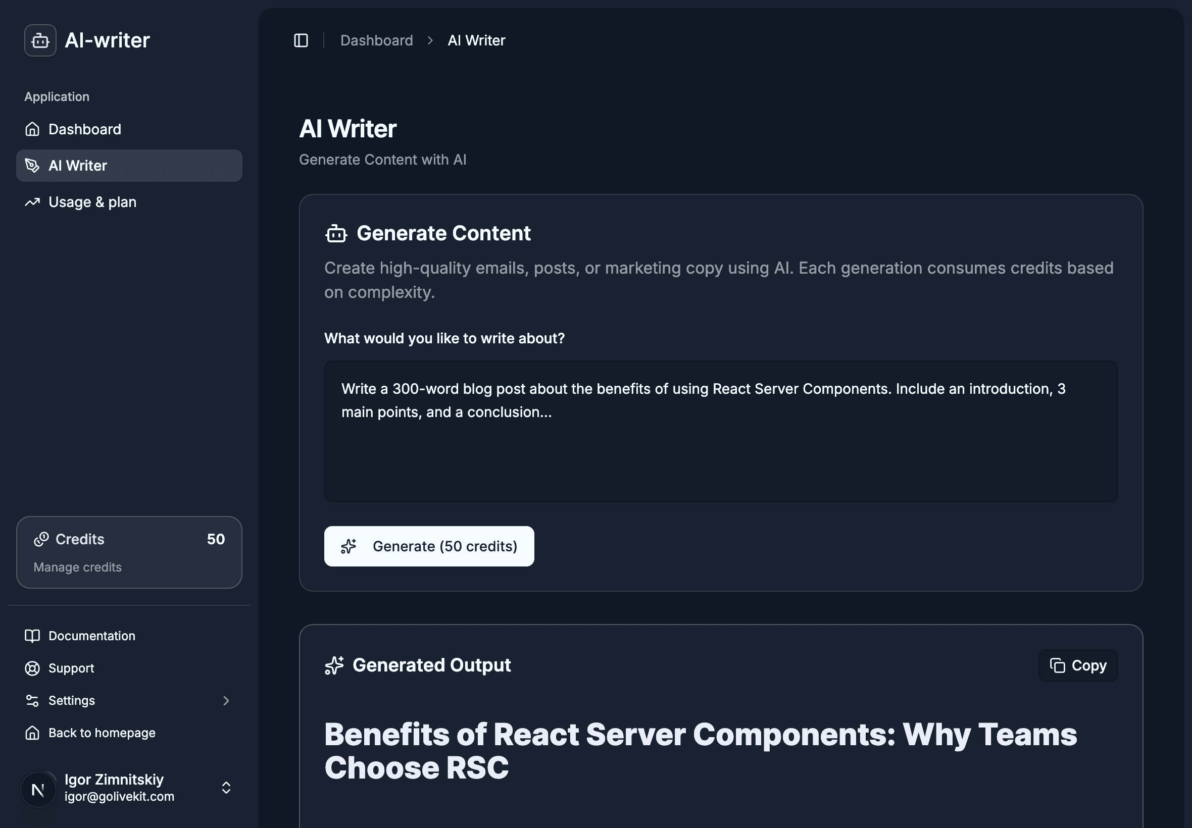 AI Writer Interface